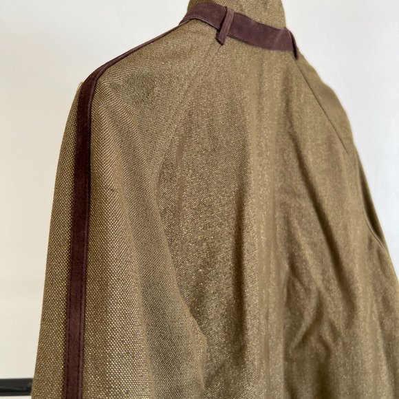 Erin Snow Shimmer Gold Metallic Green Jacket With Suede Leather Trim M - Picture 9 of 15